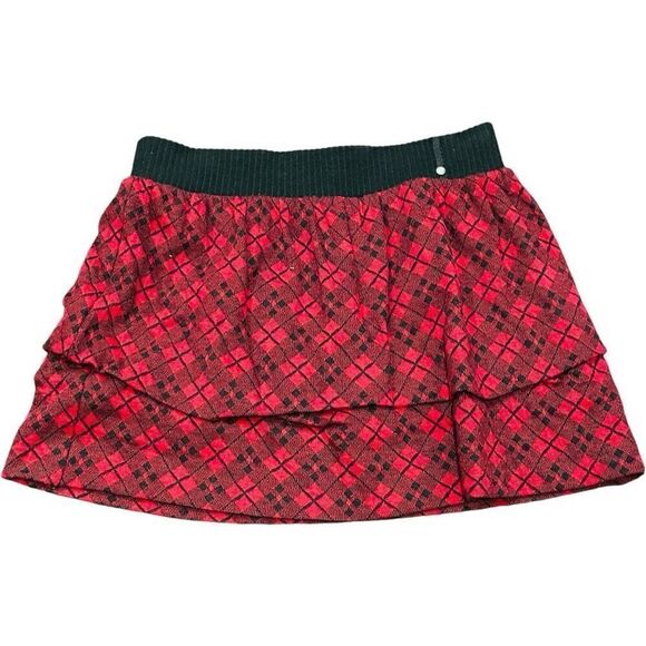 JUICY COUTURE Red Black Plaid Wool Cotton Elastic Waist Pull On Y2K Vibes Mini S - Picture 1 of 4